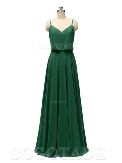 Elegant Simple V Neck Spaghetti Strap Chiffon Floor Length Modern Bridesmaid Dresses Formal Women's Dresses Wedding Guests Dresses