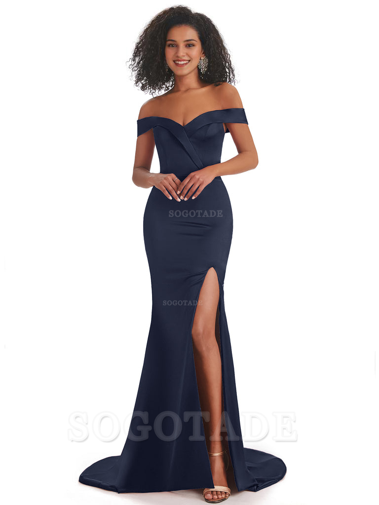 Sexy Mermaid Soft Satin Off The Shoulder Long African Bridesmaid Dresses prom shop dresses