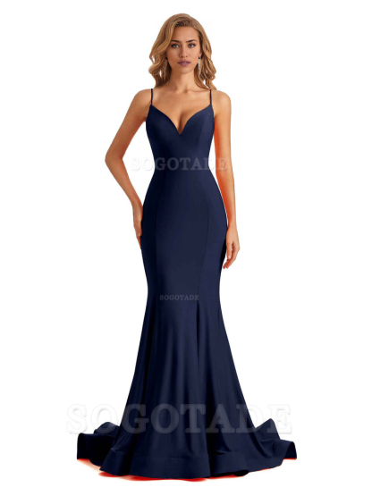 Sexy V-Neck Mermaid Cultivate oneself Spaghetti Straps Backless Long Charming Bridesmaid Dresses Formal Women's Dresses Wedding Guests Dresses