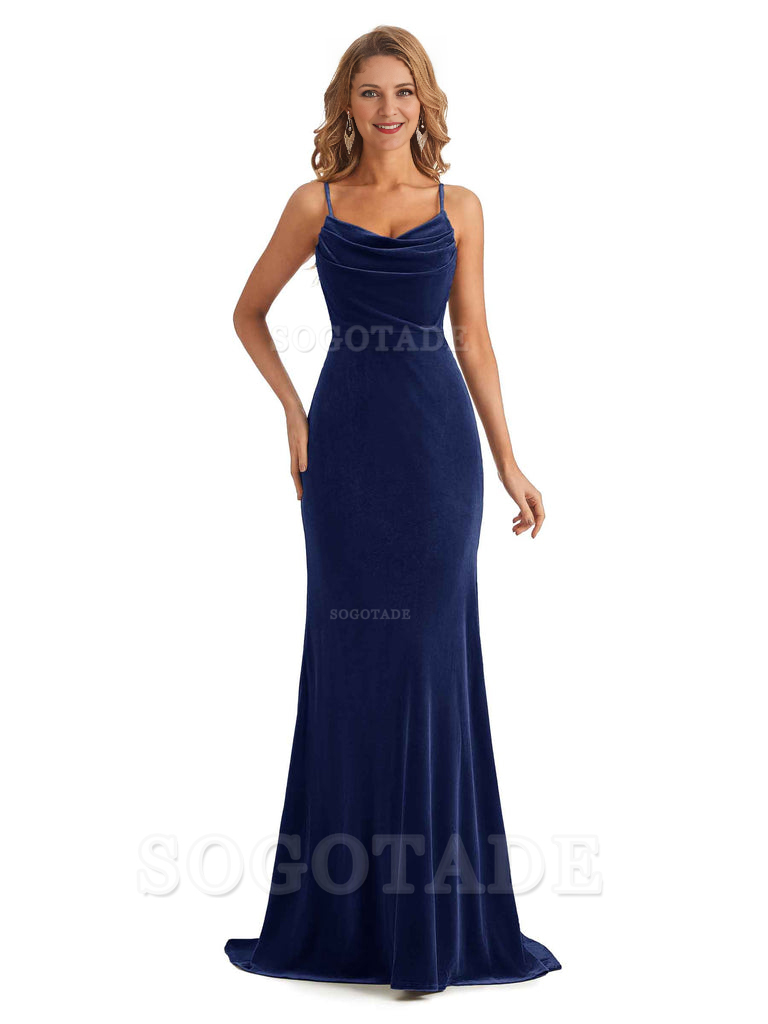 Elegant High Quality Mermaid Spaghetti Straps Cowl Velvet Side Slit Long Exquisite Bridesmaid Dresses Formal Women's Dresses Wedding Guests Dresses