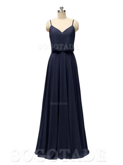 Elegant Simple V Neck Spaghetti Strap Chiffon Floor Length Modern Bridesmaid Dresses Formal Women's Dresses Wedding Guests Dresses