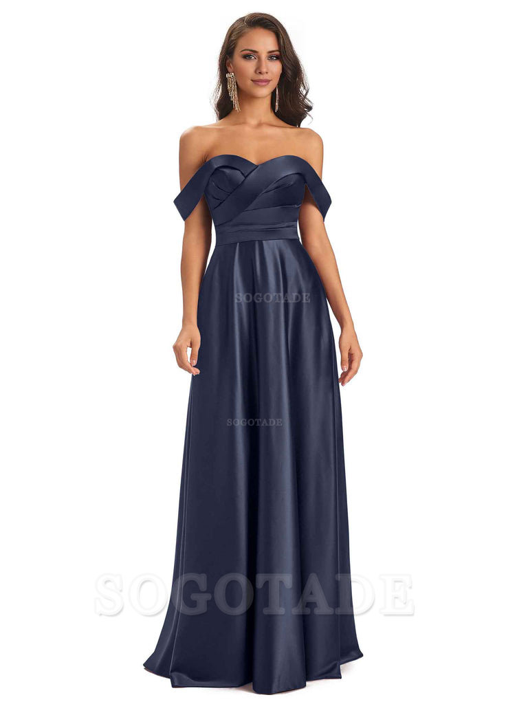 Sexy Soft Satin Off The Shoulder A-Line Long Bridesmaid Dresses Elegant Evening Party Dress
