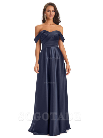 Sexy Soft Satin Off The Shoulder A-Line Long Bridesmaid Dresses Elegant Evening Party Dress