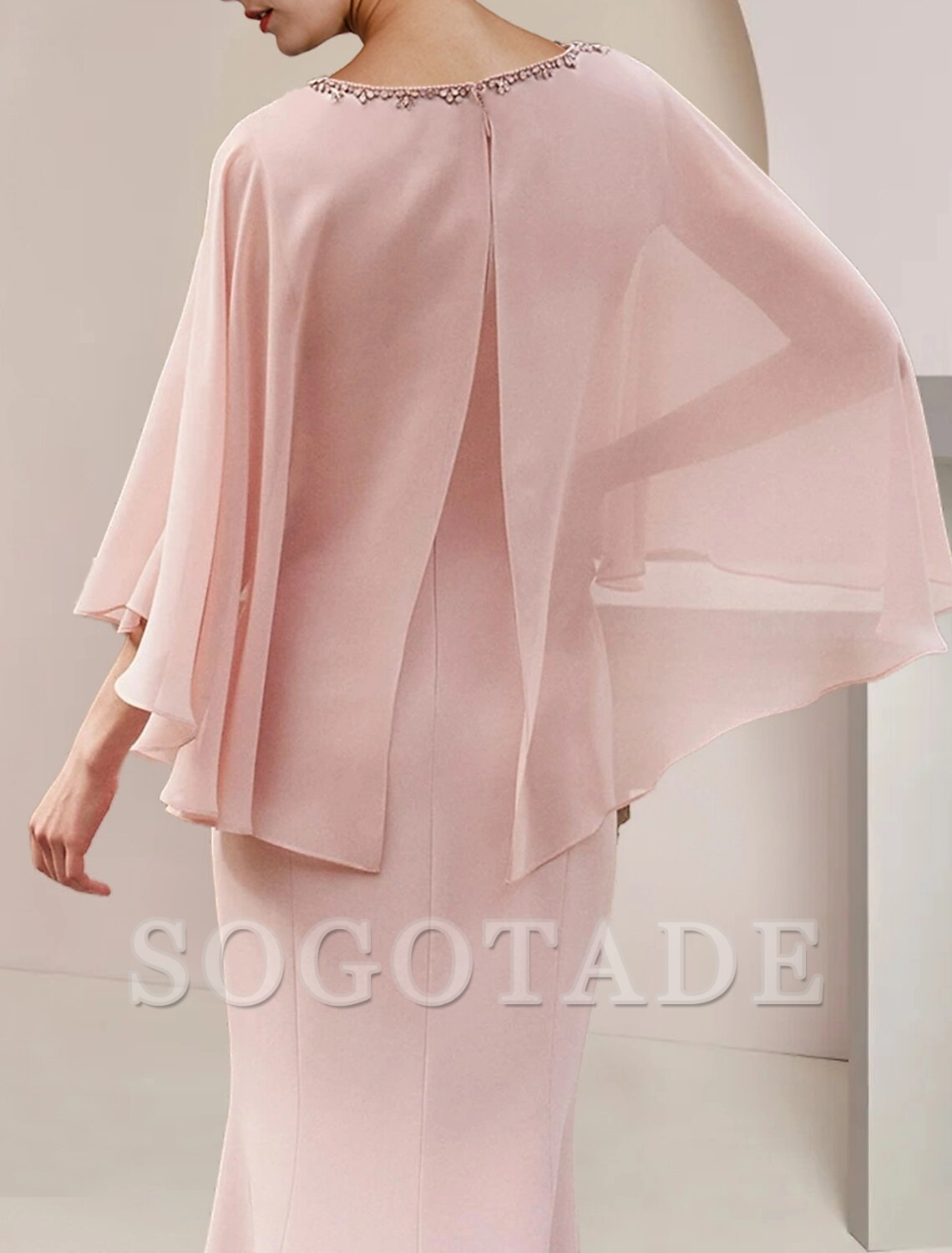 Mermaid / Trumpet Mother of the Bride Dress Formal Wedding Guest Party Vintage Elegant Scoop Neck Asymmetrical Tea Length Chiffon Sleeveless with Beading