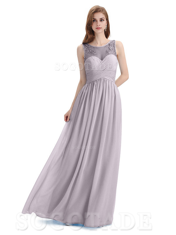 Elegant A-Line Chiffon Sleeveless Ruched Long Simple Bridesmaid Dresses Formal Women's Dresses Wedding Guests Dresses