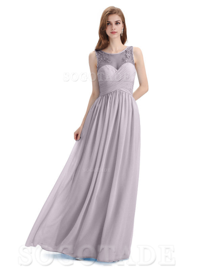 Elegant A-Line Chiffon Sleeveless Ruched Long Simple Bridesmaid Dresses Formal Women's Dresses Wedding Guests Dresses