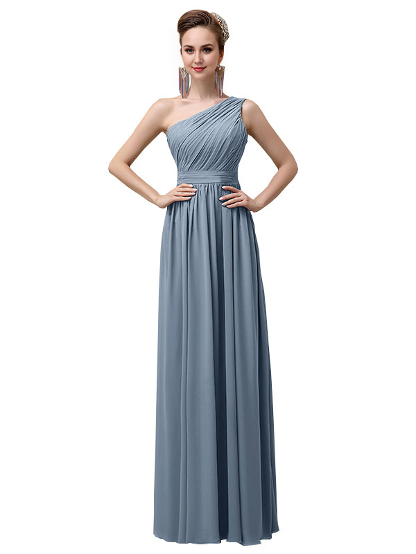 Charming One-Shoulder A-Line Chiffon Pleated Floor-Length Long Elegant Bridesmaid Dresses Formal Women's Dresses Wedding Guests Dresses