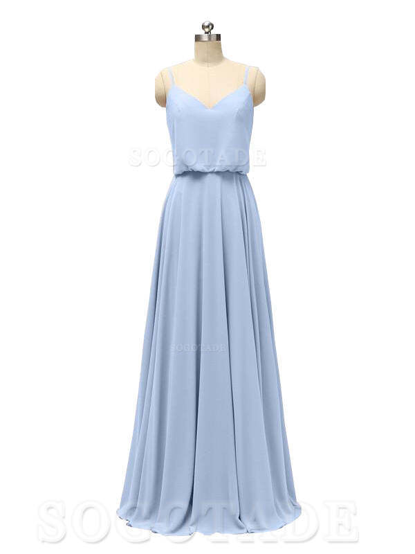 Elegant Simple V Neck Spaghetti Strap Chiffon Floor Length Modern Bridesmaid Dresses Formal Women's Dresses Wedding Guests Dresses