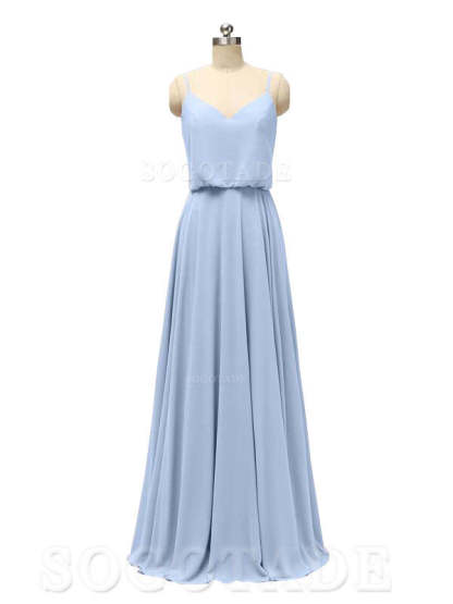 Elegant Simple V Neck Spaghetti Strap Chiffon Floor Length Modern Bridesmaid Dresses Formal Women's Dresses Wedding Guests Dresses
