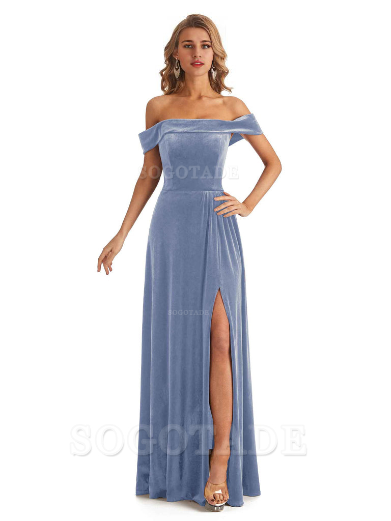 Elegant Mermaid Off The Shoulder Velvet Long Maid of Honor Dresses