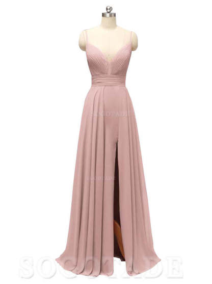 Honest Chiffon Spaghetti Straps Slit Long Bridesmaid Dresses prom shop dresses