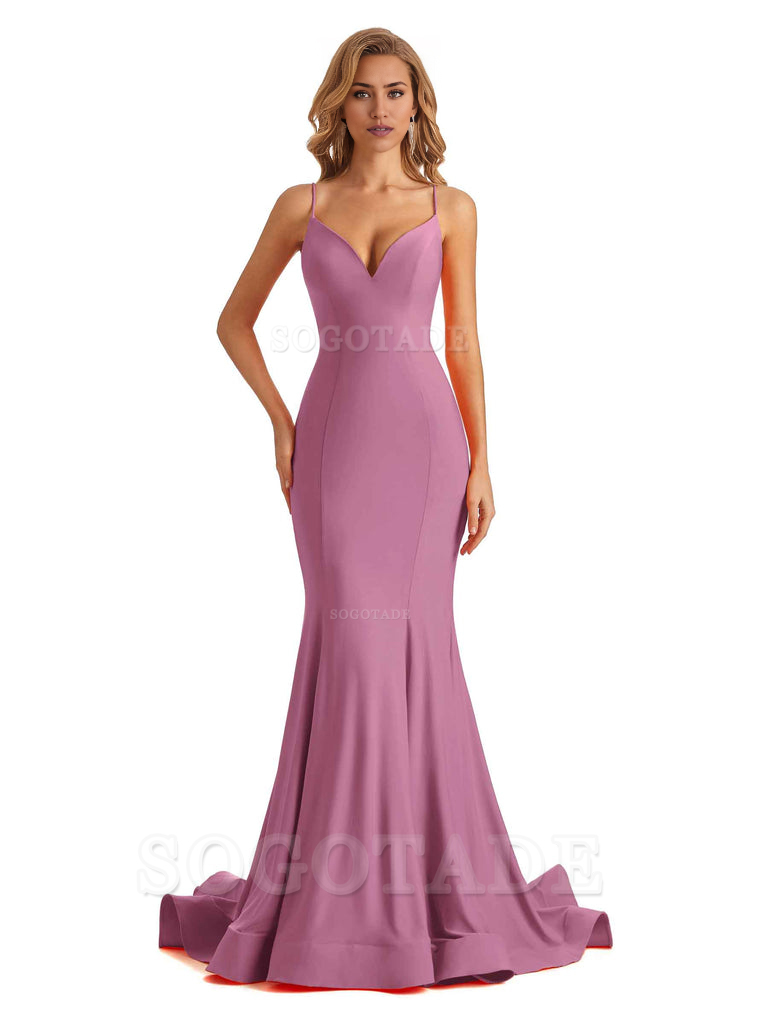 Sexy V-Neck Mermaid Cultivate oneself Spaghetti Straps Backless Long Charming Bridesmaid Dresses Formal Women's Dresses Wedding Guests Dresses