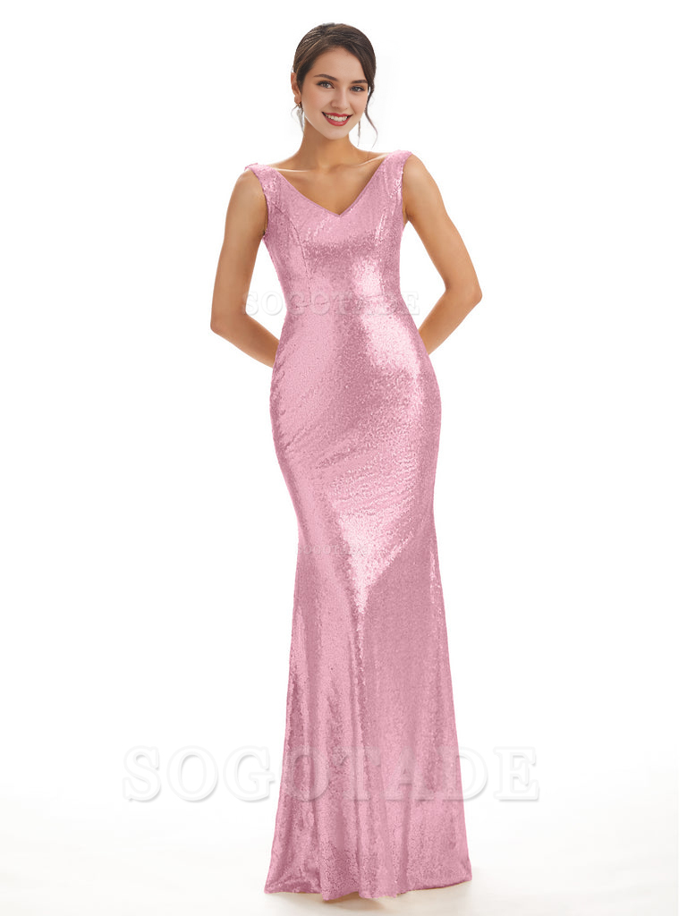 Sleeveless V Neck Mermaid Cultivate oneself Sequin Shining Luxury Bridesmaid Dresses Formal Women's Dresses Wedding Guest Dresses