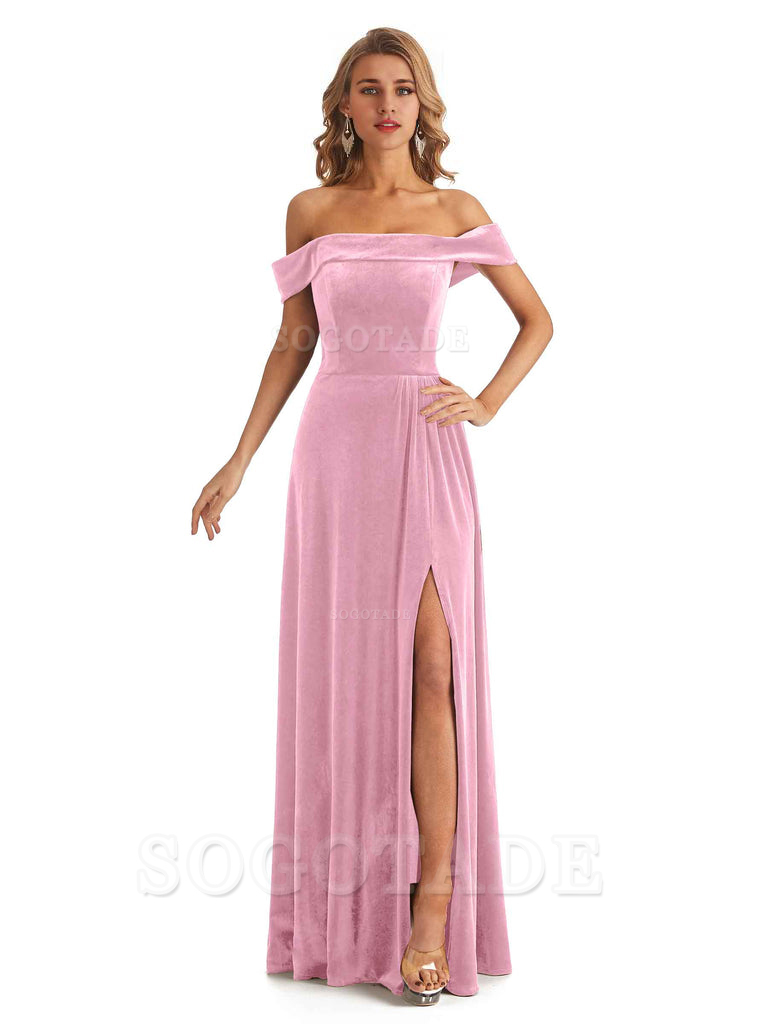Elegant Mermaid Off The Shoulder Velvet Long Maid of Honor Dresses