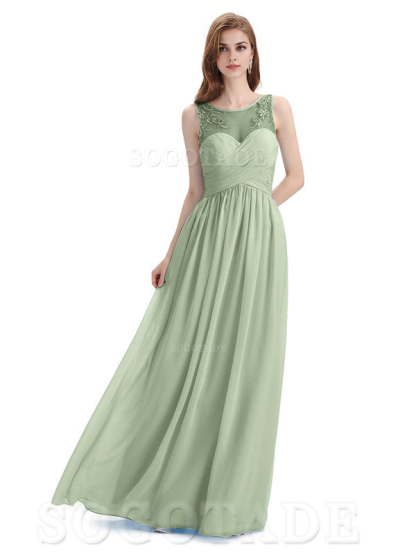 Elegant A-Line Chiffon Sleeveless Ruched Long Simple Bridesmaid Dresses Formal Women's Dresses Wedding Guests Dresses