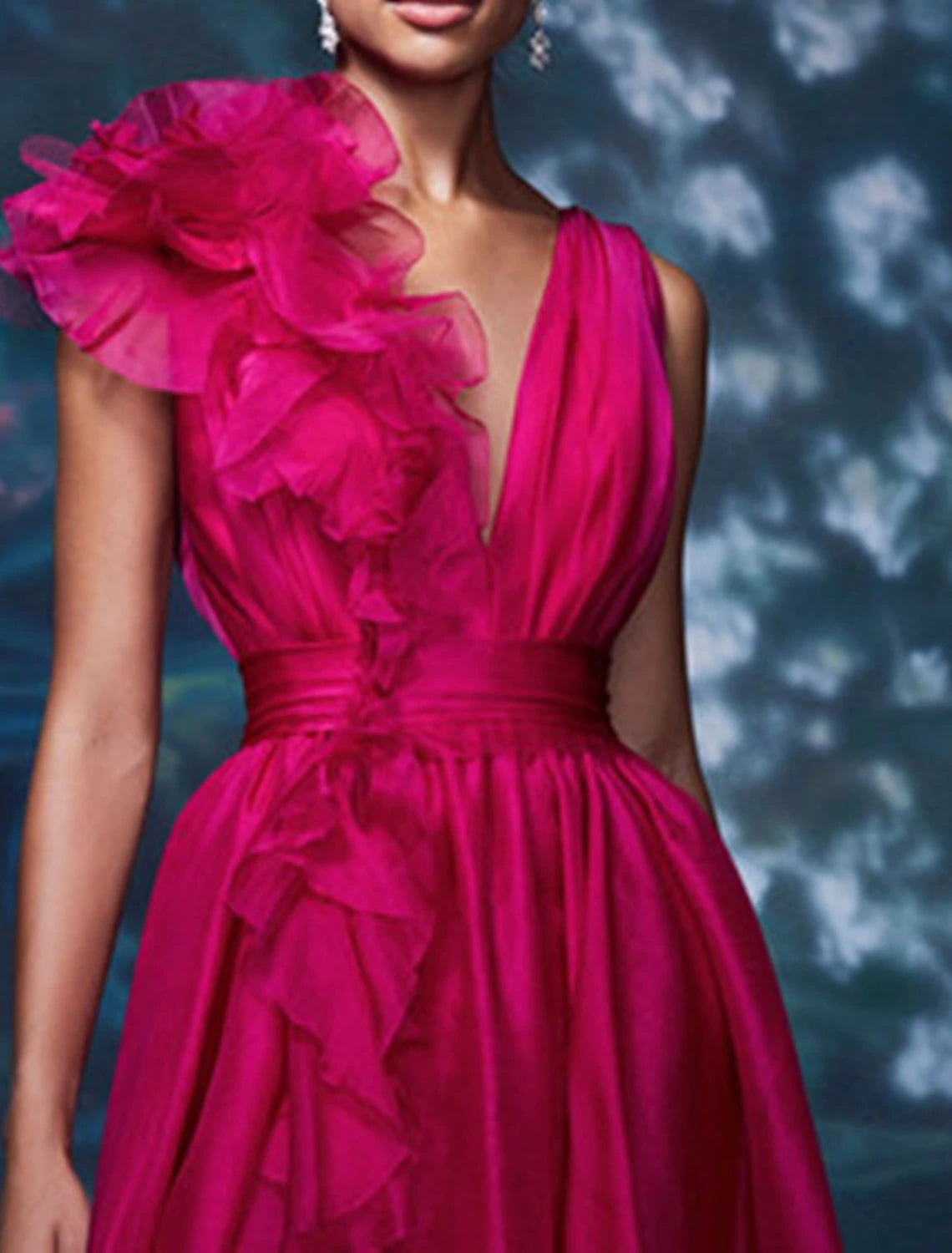 A-Line Evening Gown Celebrity Style Dress Red Green Dress Formal Wedding Guest Floor Length Sleeveless V Neck Chiffon with Slit Pure Color-SOGOTADE