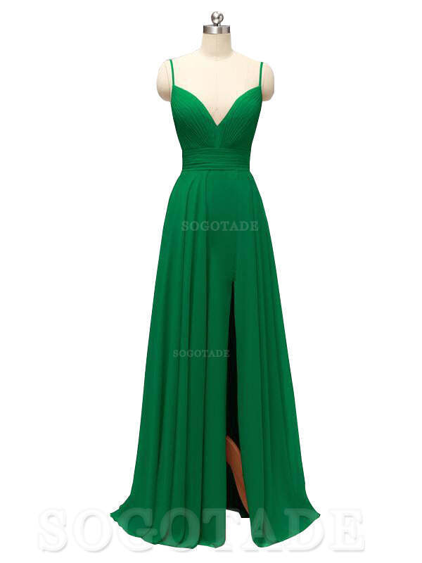 Honest Chiffon Spaghetti Straps Slit Long Bridesmaid Dresses prom shop dresses