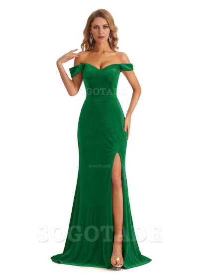 Elegant Simple Mermaid Off The Shoulder Backless Side Slit Velvet Long Charming Bridesmaid Dresses Formal Women's Dresses Wedding Guests Dresses