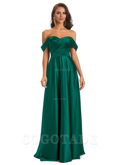 Sexy Soft Satin Off The Shoulder A-Line Long Bridesmaid Dresses Elegant Evening Party Dress