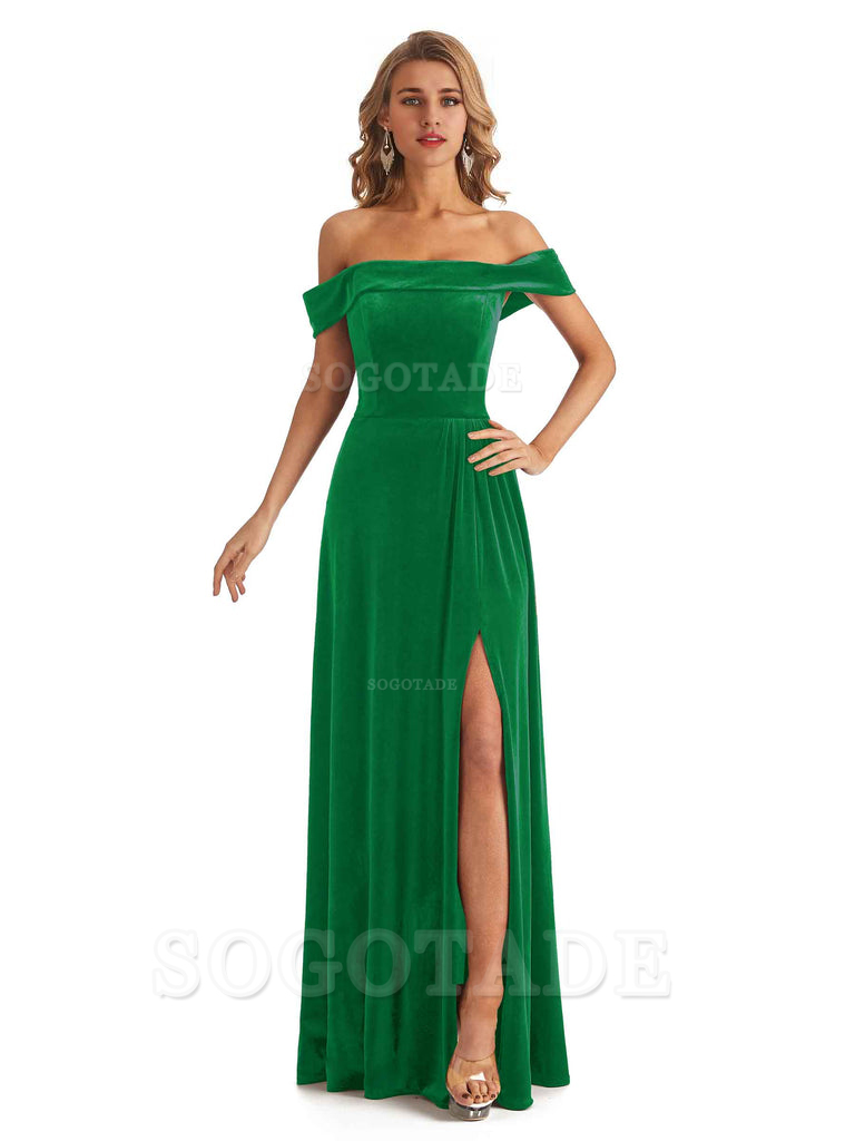 Elegant Mermaid Off The Shoulder Velvet Long Maid of Honor Dresses