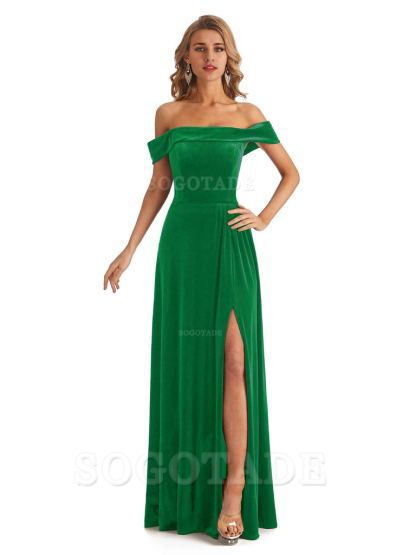 Elegant Mermaid Off The Shoulder Velvet Long Maid of Honor Dresses