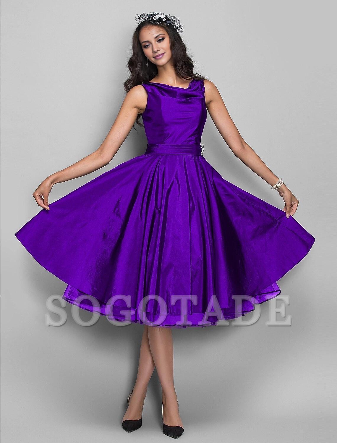 A-Line Cocktail Black Dress Vintage Dress Halloween Wedding Guest Knee Length Sleeveless V Neck Taffeta with Pleats Crystals-SOGOTADE