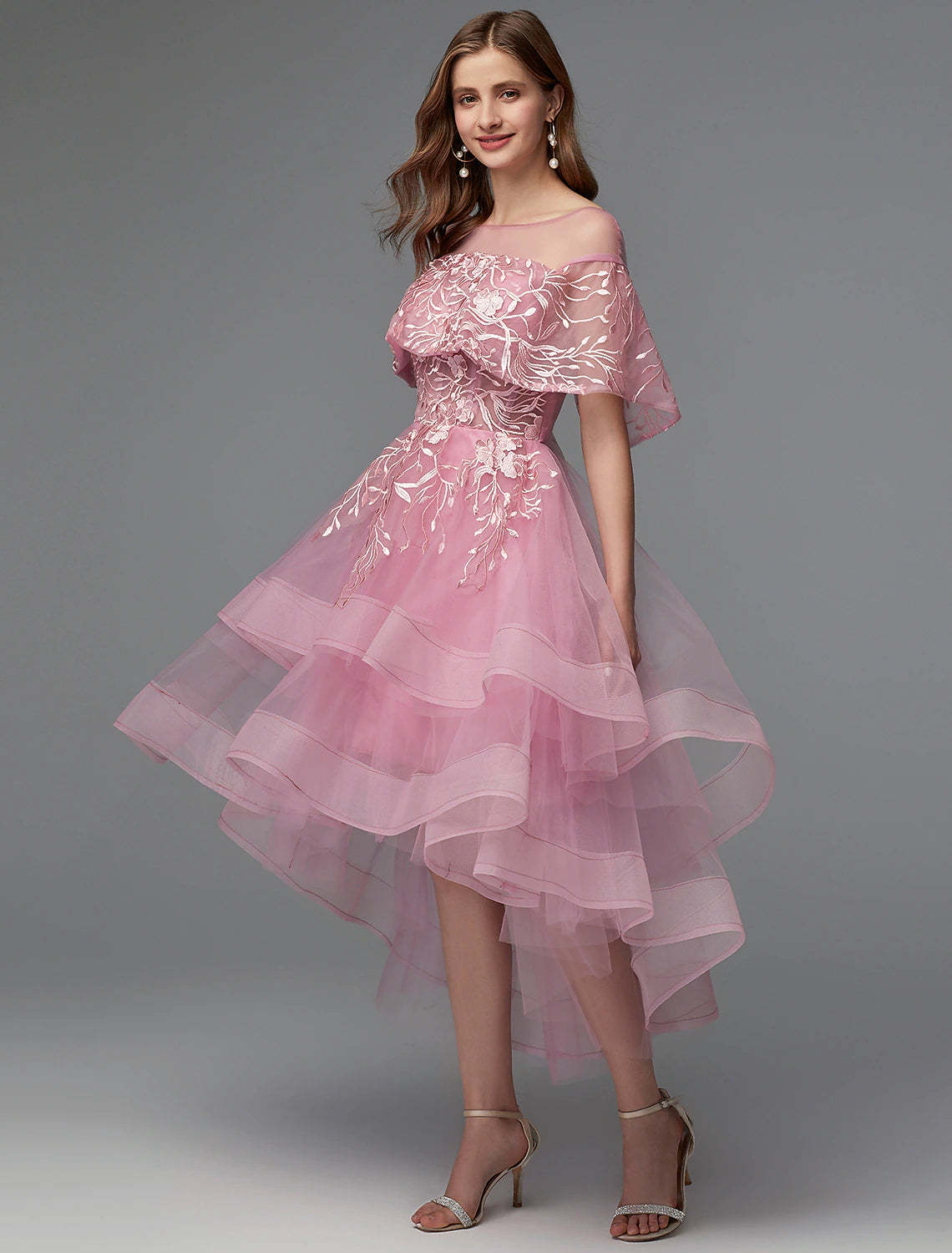 A-Line Elegant Dress Holiday Wedding Guest Asymmetrical Sleeveless Illusion Neck Lace Tie Back with Lace Insert 2024-SOGOTADE