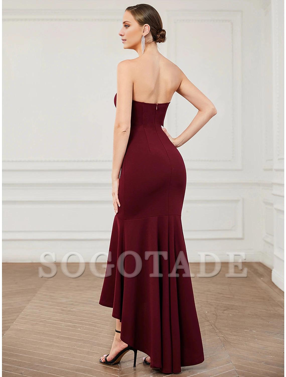 Mermaid / Trumpet Party Dresses Minimalist Dress Party Wear Wedding Guest Asymmetrical Sleeveless Strapless Polyester with Pleats