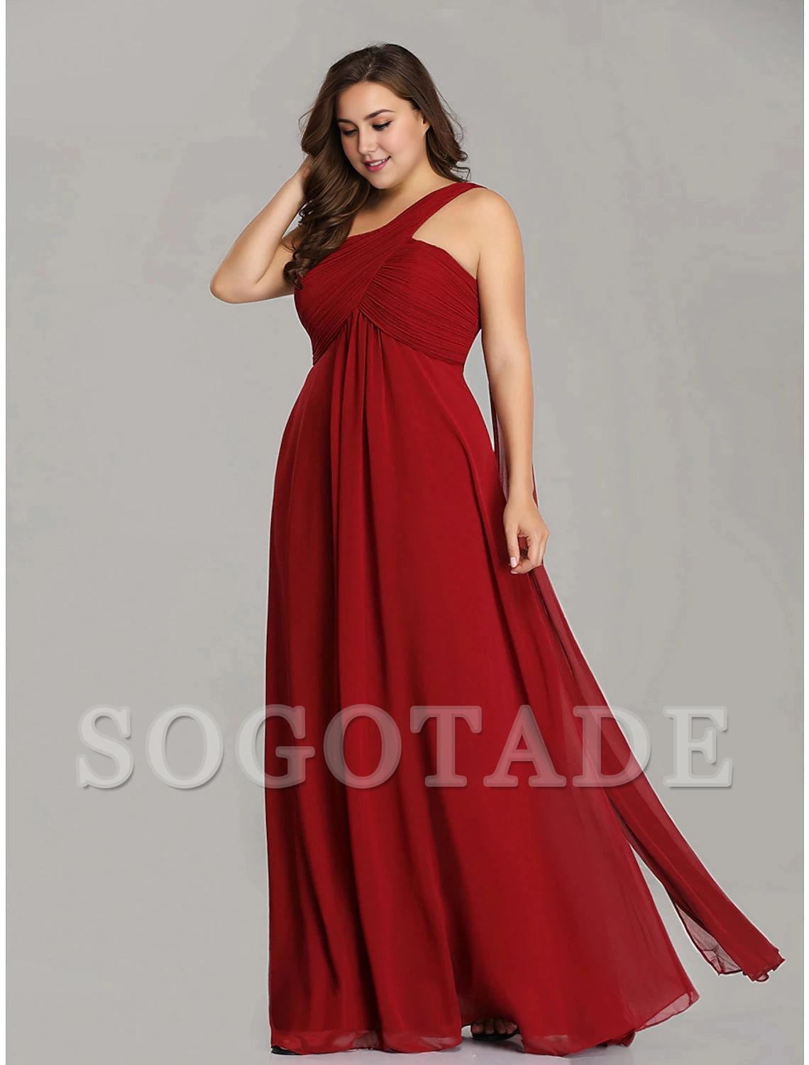 A-Line Evening Gown Empire Dress Formal Evening Floor Length Sleeveless One Shoulder Bridesmaid Dress Chiffon Backless with Pleats Draping-SOGOTADE