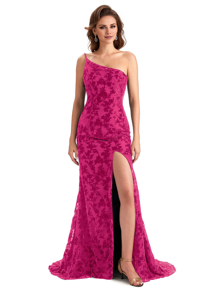 Sexy Magnetic Side Slit Spaghetti Straps Mermaid Floral Velvet Long High Quality Bridesmaid Dresses Formal Women's Dresses Wedding Guests Dresses