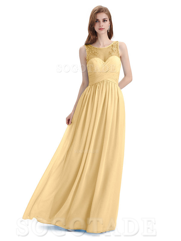 Elegant A-Line Chiffon Sleeveless Ruched Long Simple Bridesmaid Dresses Formal Women's Dresses Wedding Guests Dresses