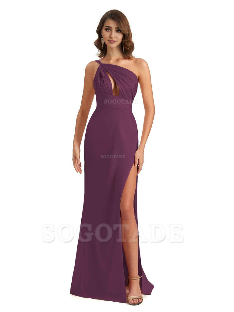 Sexy One Shoulder Silky Satin Unique Long Ladies Bridesmaid Dress For Wedding
