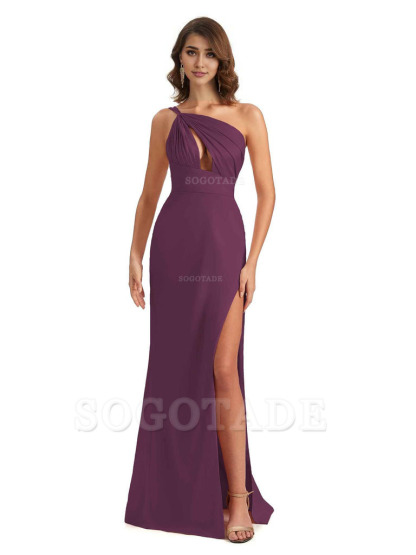 Sexy One Shoulder Silky Satin Unique Long Ladies Bridesmaid Dress For Wedding