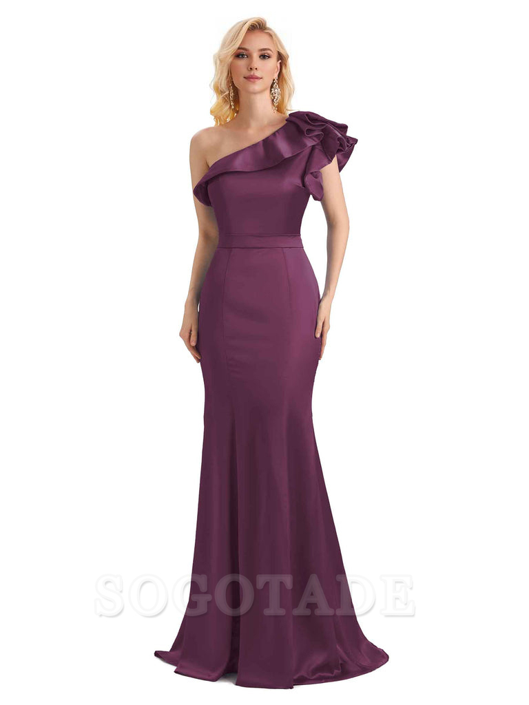 One Shoulder Long Mermaid Bridesmaid Dresses Soft Satin Charming Evening Party Dress