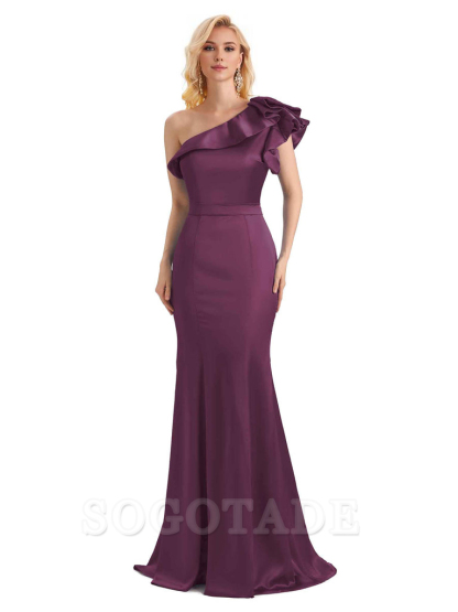 One Shoulder Long Mermaid Bridesmaid Dresses Soft Satin Charming Evening Party Dress