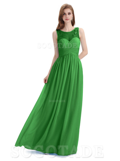 Elegant A-Line Chiffon Sleeveless Ruched Long Simple Bridesmaid Dresses Formal Women's Dresses Wedding Guests Dresses