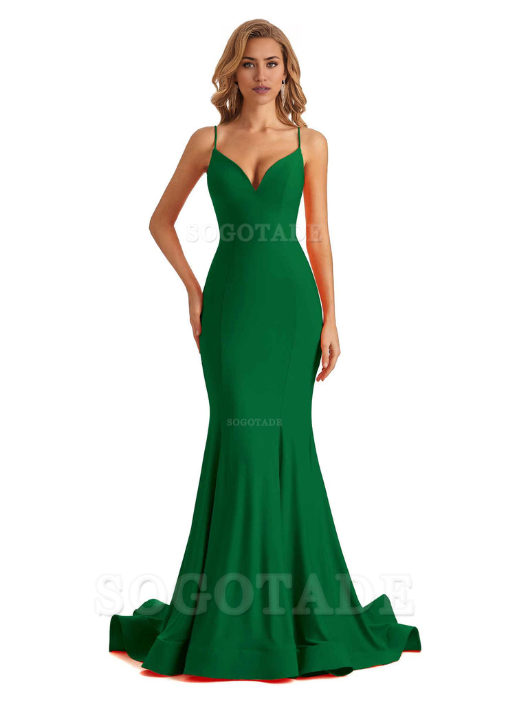 Sexy V-Neck Mermaid Cultivate oneself Spaghetti Straps Backless Long Charming Bridesmaid Dresses Formal Women's Dresses Wedding Guests Dresses