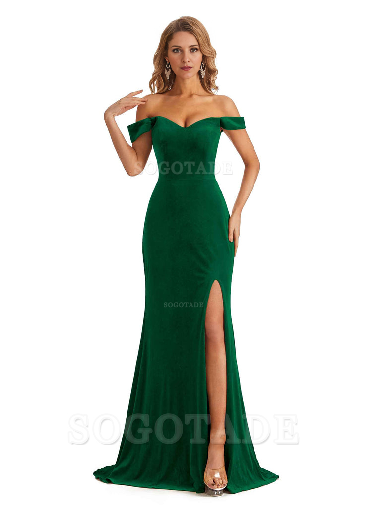 Elegant Simple Mermaid Off The Shoulder Backless Side Slit Velvet Long Charming Bridesmaid Dresses Formal Women's Dresses Wedding Guests Dresses