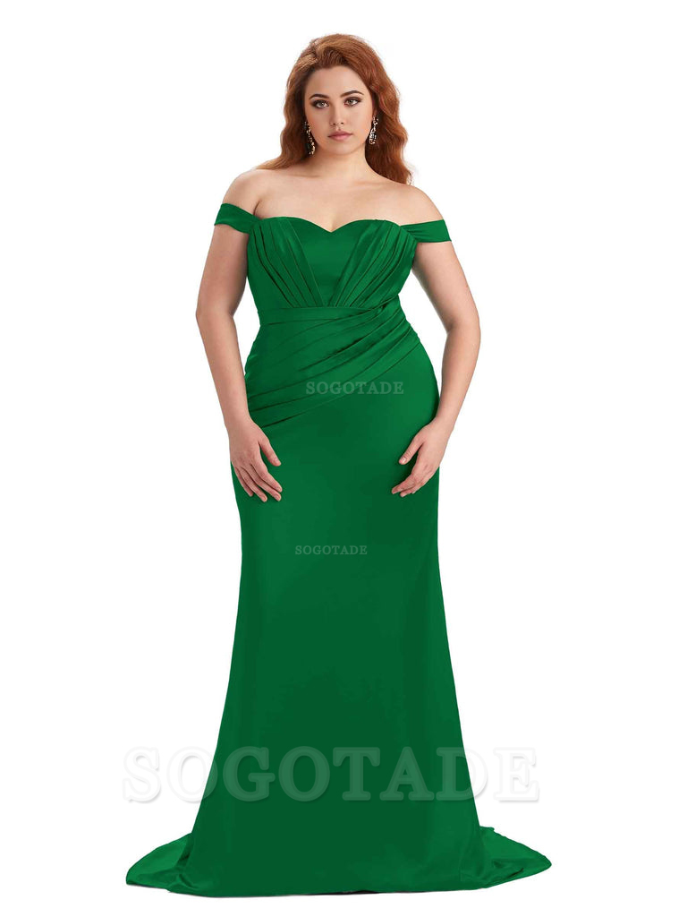 Sexy Mermaid Off The Shoulder Sweetheart Soft Satin Floor Length Long Plus Size Maid of Honor Dresses