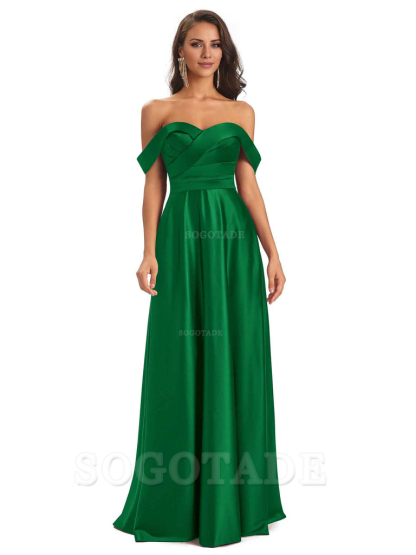 Sexy Soft Satin Off The Shoulder A-Line Long Bridesmaid Dresses Elegant Evening Party Dress