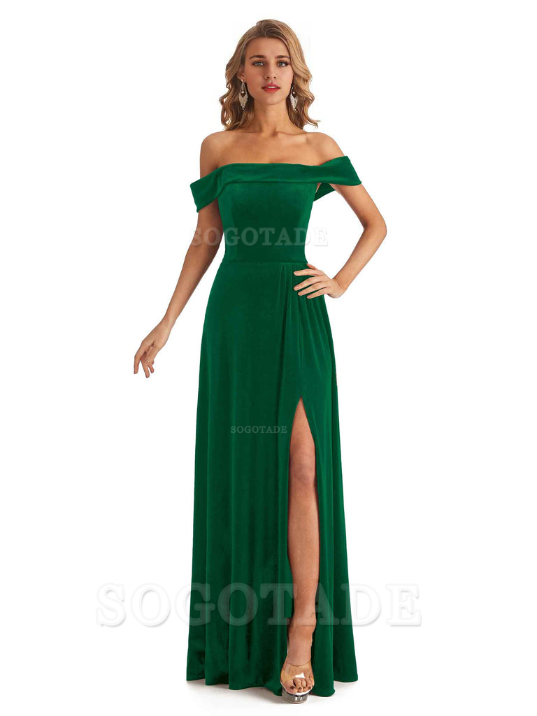 Elegant Mermaid Off The Shoulder Velvet Long Maid of Honor Dresses