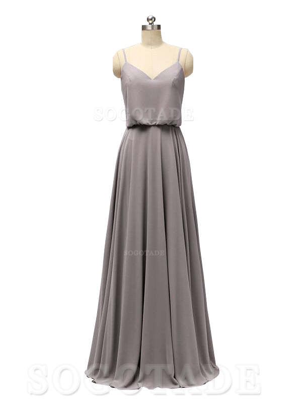 Elegant Simple V Neck Spaghetti Strap Chiffon Floor Length Modern Bridesmaid Dresses Formal Women's Dresses Wedding Guests Dresses