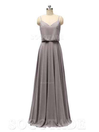 Elegant Simple V Neck Spaghetti Strap Chiffon Floor Length Modern Bridesmaid Dresses Formal Women's Dresses Wedding Guests Dresses