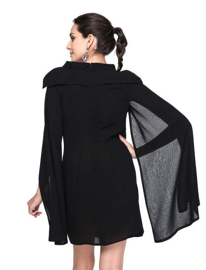 A-Line Black Dress Holiday Homecoming Short / Mini Sleeveless Jewel Neck Fall Wedding Guest Chiffon with Pleats-SOGOTADE