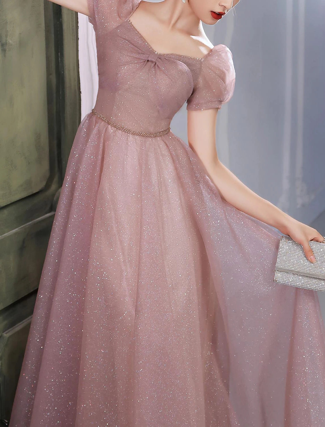 A-Line Beautiful Back Elegant Prom Formal Evening Birthday Dress Sweetheart Neckline Short Sleeve Floor Length Lace with Beading 2024 / Puff Balloon Sleeve-SOGOTADE