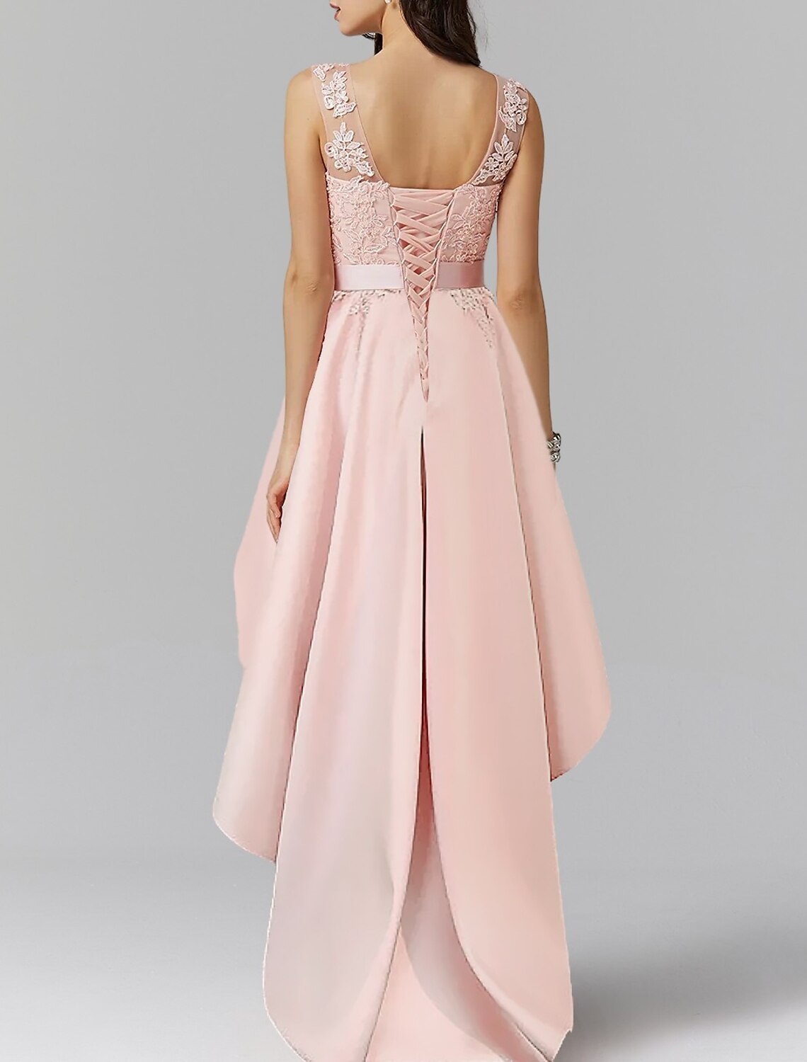 A-Line Homecoming Dresses High Low Dress Graduation Cocktail Party Asymmetrical Sleeveless Jewel Neck Chiffon with Appliques-SOGOTADE