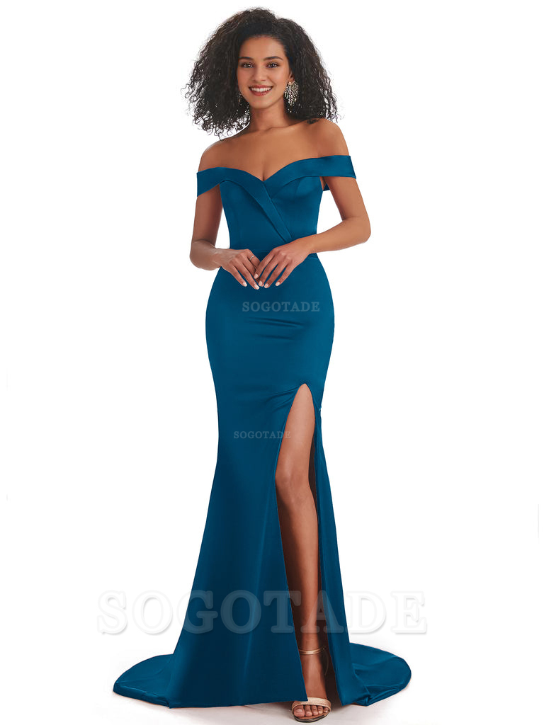 Sexy Mermaid Soft Satin Off The Shoulder Long African Bridesmaid Dresses prom shop dresses