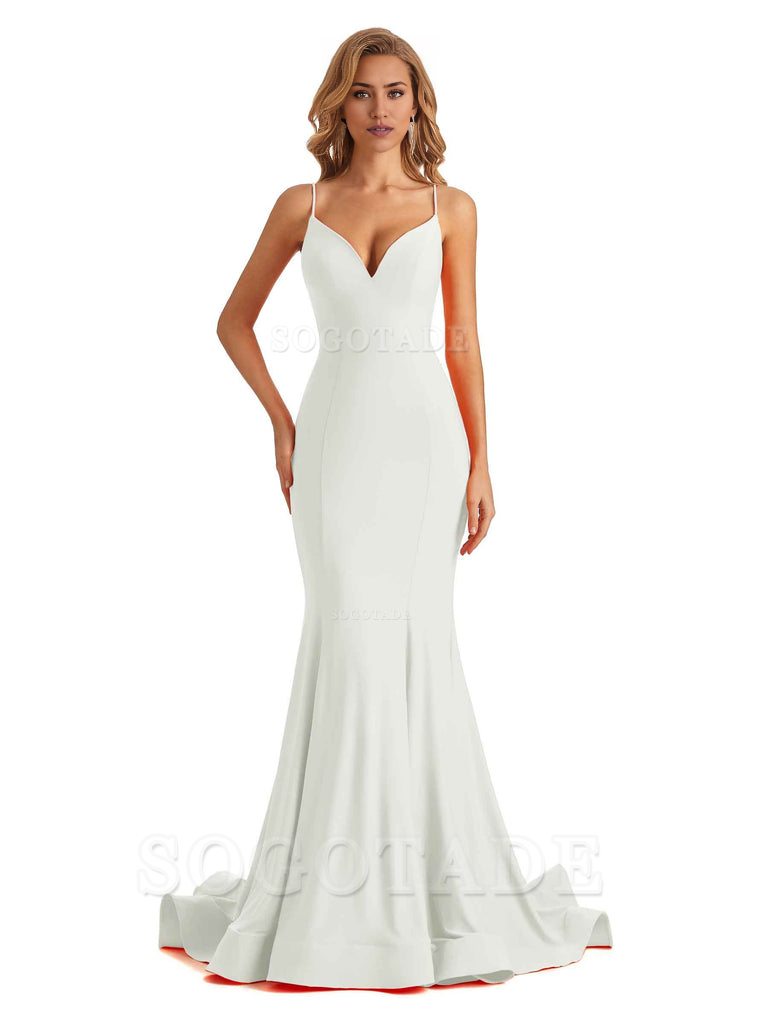 Sexy V-Neck Mermaid Cultivate oneself Spaghetti Straps Backless Long Charming Bridesmaid Dresses Formal Women's Dresses Wedding Guests Dresses