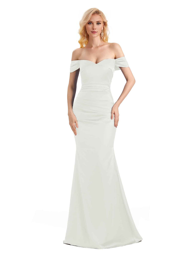 Off The Shoulder Long Mermaid Satin Bridesmaid Dresses Elegant Evening Party Dress