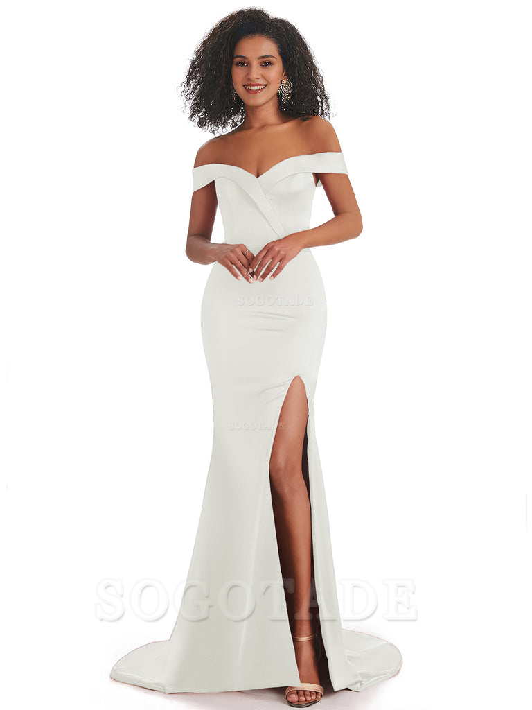 Sexy Mermaid Soft Satin Off The Shoulder Long African Bridesmaid Dresses prom shop dresses